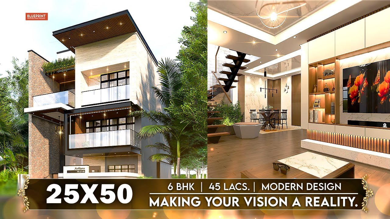 25x50 House Design | 1250 Sqft | 139 Gaj | 6 BHK | Modern Design | 8x15 Meters