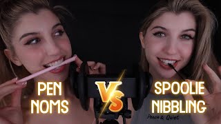 ASMR Pen Noms VS Spoolie Nibbling  :D Intense, TWIN Mouth Sounds ~