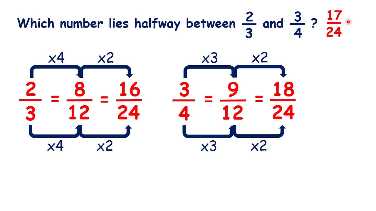 find-the-fraction-halfway-between-two-fractions-youtube