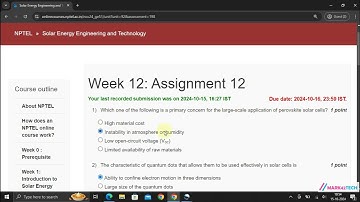 NPTEL Solar Energy Engineering and Technology Week12 Assignment12 Solution JULY 2024