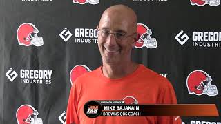Browns quarterbacks coach Mike Bajakain on the camp progress of Deshaun Watson and Shedeur Sanders