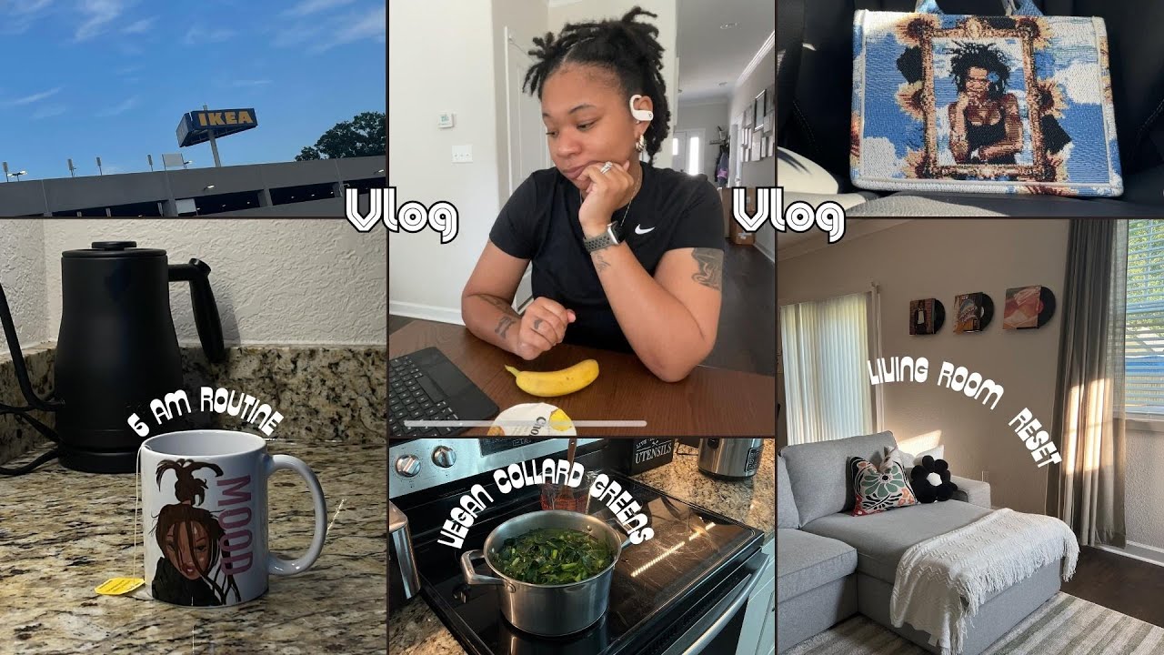 a regular DEGULAR day| 6AM morning routine| mini REST| cooking VEGAN collard greens| NEW nail desk