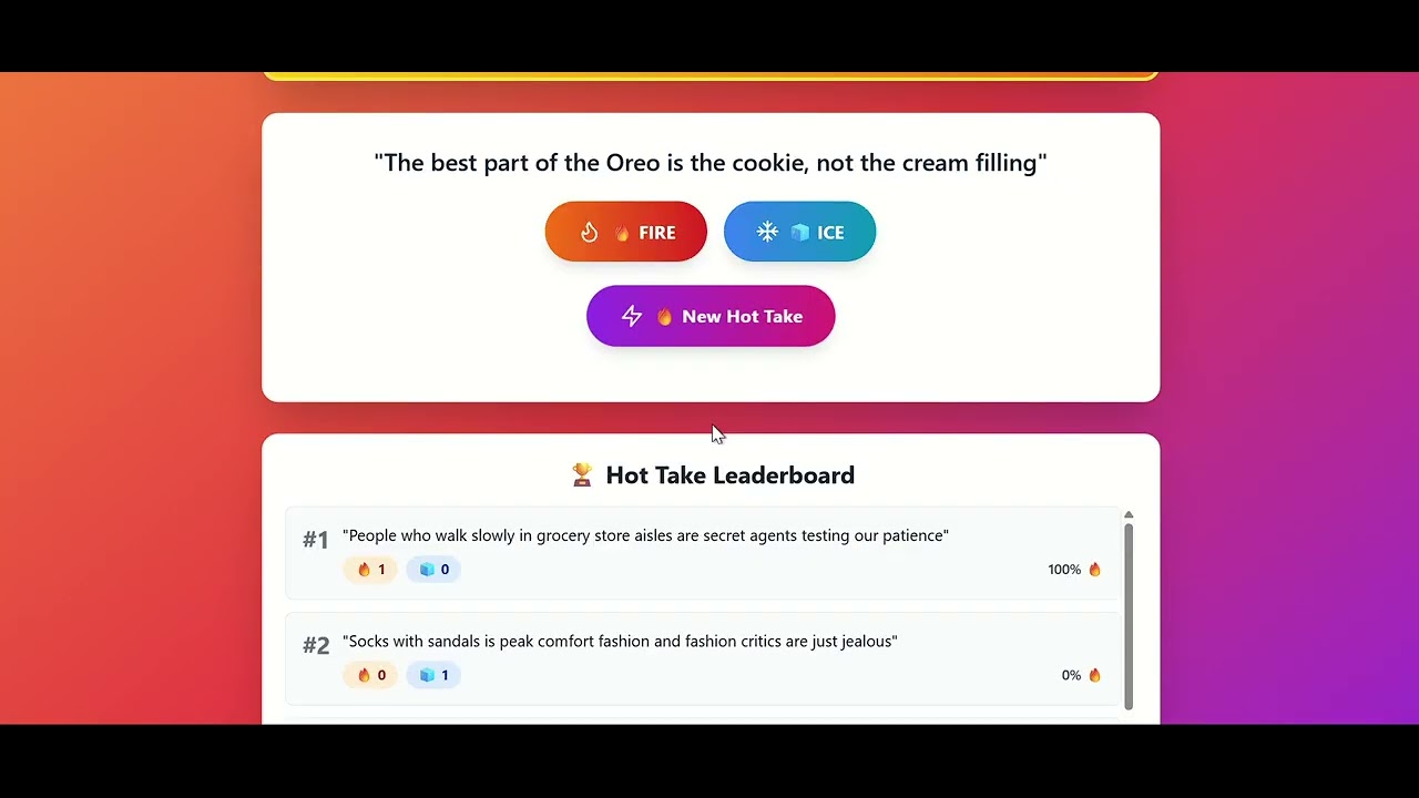 Hot Take Generator - Bolt's  Hackathon Entry