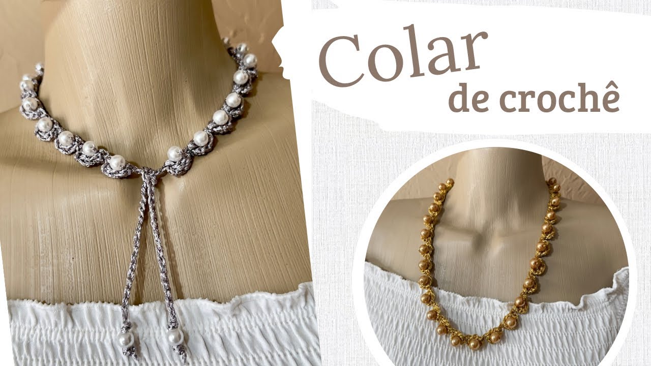 Colar de crochê com pérolas mt fácil  de fazer