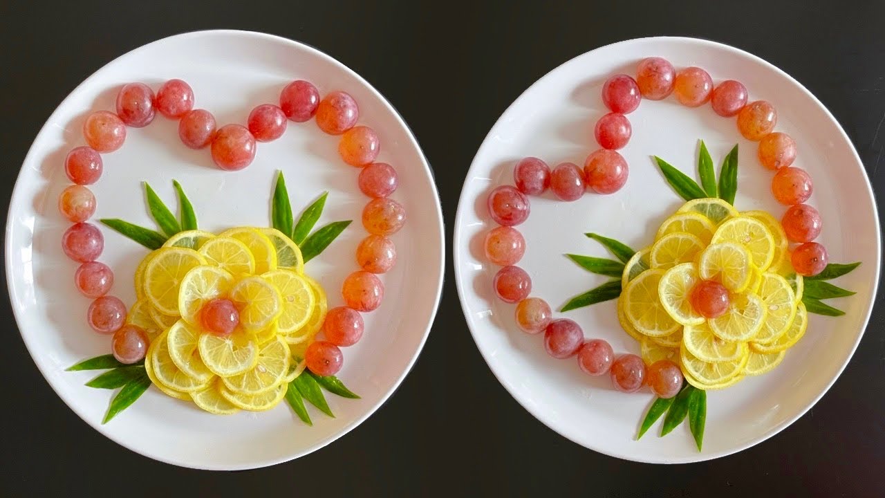 Beautiful Fruit Decoration/ Lemon, Grapes & Cucumber Plate Art /Gaye