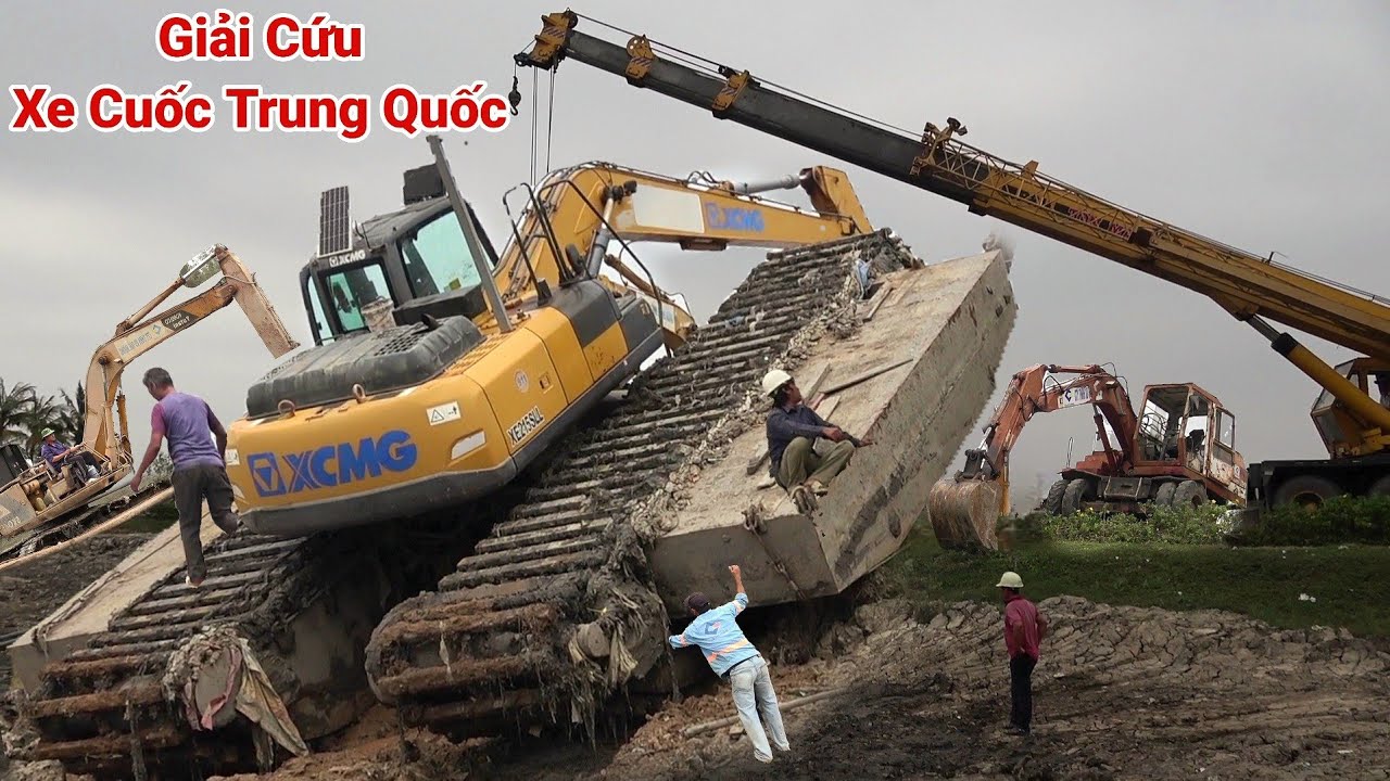 1 Cần Cẩu + Thêm 4 Xe Cuốc, Tìm Đủ Cách Lôi, Kéo Xe Cuốc Đi Trên Mặt Nước.Leo Dốc.