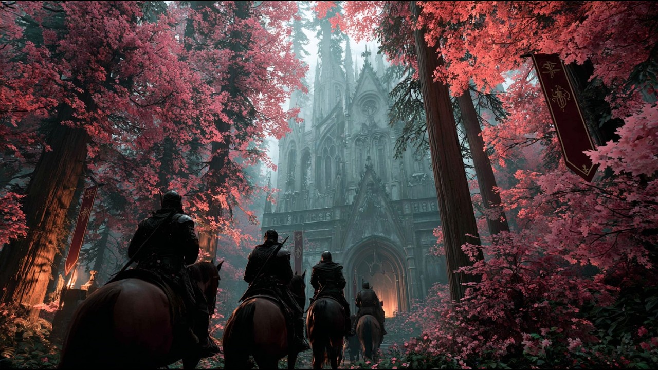 Riders of Rosewood Abbey beneath Scarlet Canopies | Medieval Fantasy Music & Animated Ambience