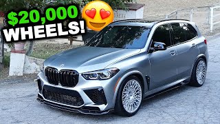 BMW X5M GETS $20,000 WHEELS + LOUD EXHAUST! + DRUNK DRIVER CRASHED INTO OUR SHOP...