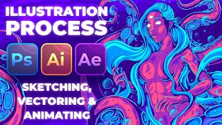 Creating an Animated Octopus Mermaid Illustration using Photoshop, Illustrator & After Effects