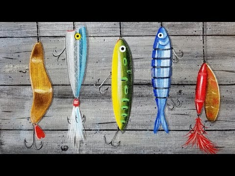 Easy Fishing Lures Acrylic Painting Tutorial LIVE 