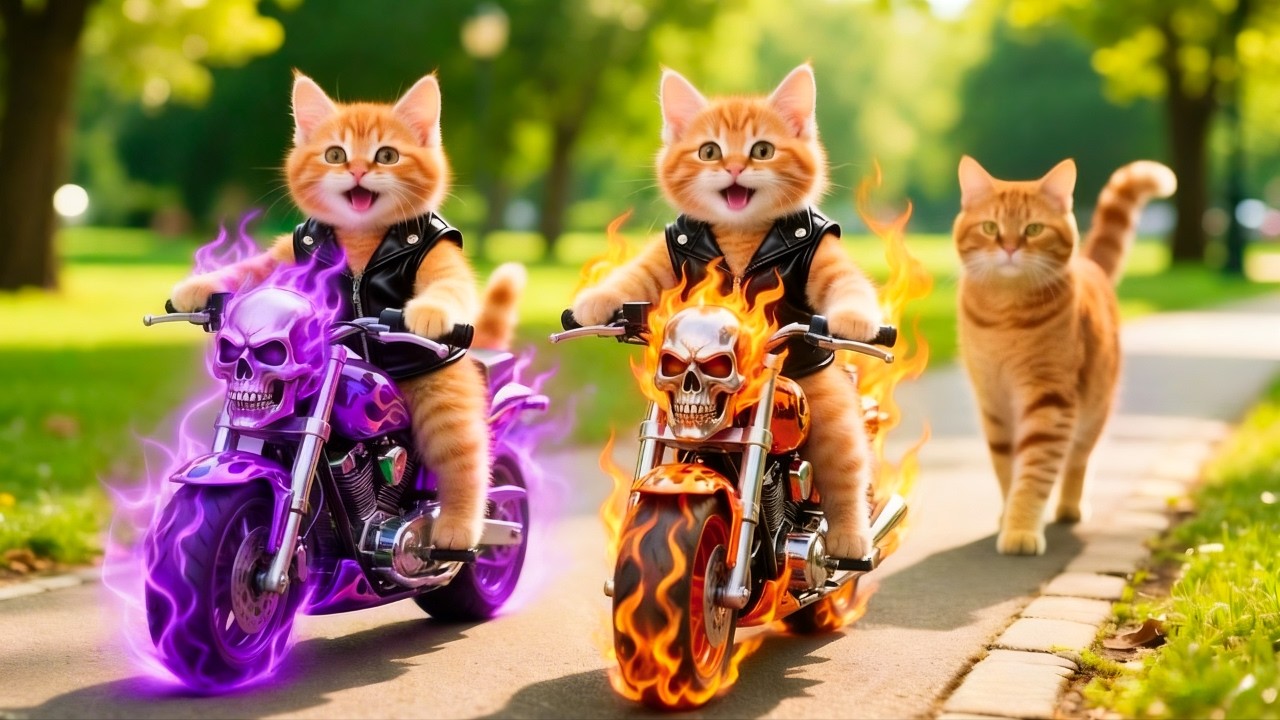 Mama Cat Didn’t Expect Her Kittens to Drive Fire Skull Motorcycles 🐱🔥💀
