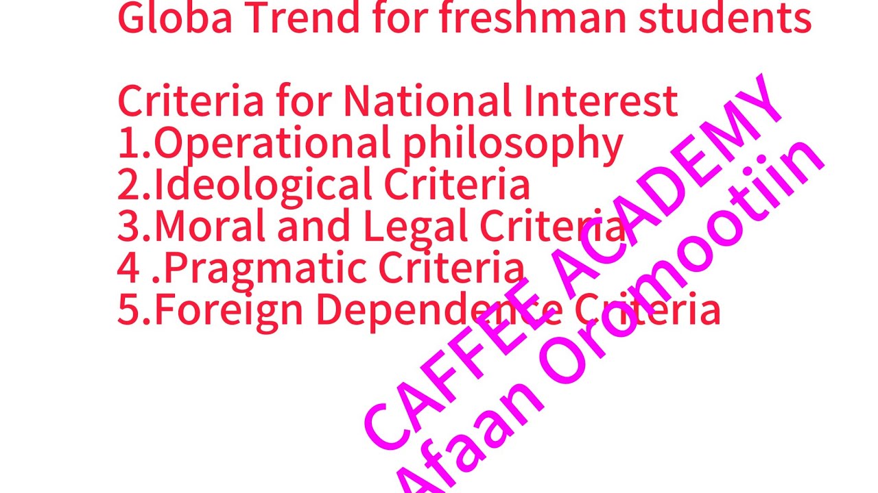 Global trend#Chapter 2 part 2 afaaan oromotin Criteria for National ...