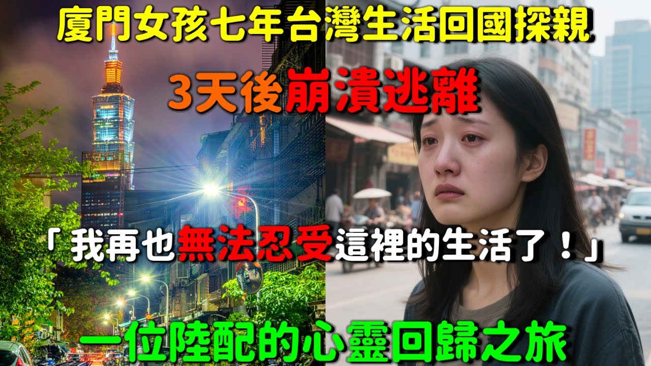 廈門女孩七年台灣生活回國探親，3天後崩潰逃離！“我再也無法忍受這裡的生活了”。一位陸配的心靈回歸之旅。