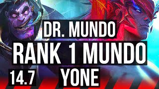 DR. MUNDO vs YONE (TOP) | Rank 1 Mundo, Dominating | JP Master | 14.7