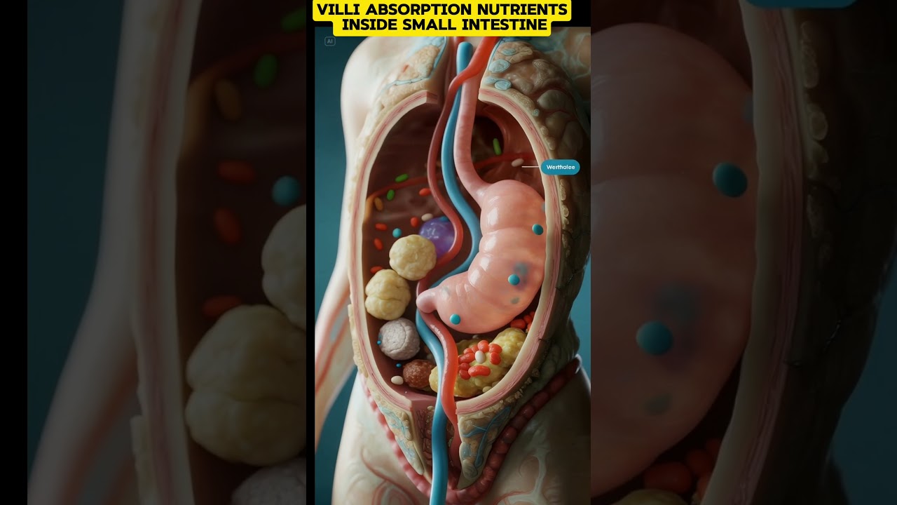 3D View Of  Villi Absorbing Nutrients In Bloodstream