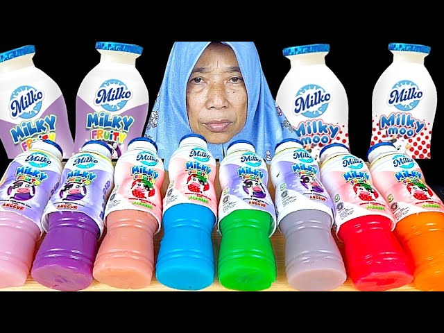 MUKBANG PUDING SUSU BOTOL MILKO MILKY || RASA ANGGUR STRAWBERRY || WARNA UNGU || COKLAT || BIRU 