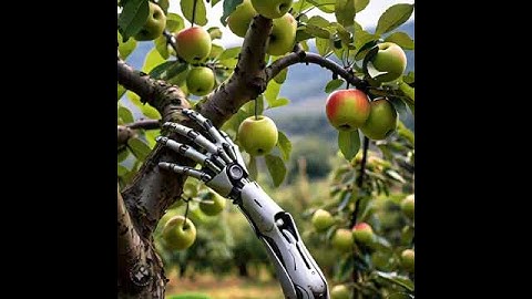 robotic arm plucking apples from trees