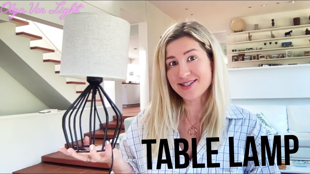 HAITRAL Modern Bedside Table Lamp   Minimalist Small Lamp with Hollowed Out Base Linen Fabric Shade,