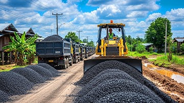 Gravel Base Project! Excellent Skill Bulldozer Spreading Crushed Gravel for Rural Road Construction