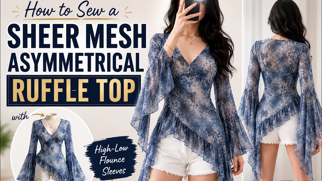 How to Sew a Sheer Mesh Asymmetrical Ruffle Top with Flounce