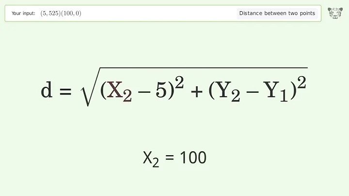Find the distance between two points p1 (5,525) and p2 (100,0): Step-by-Step Video Solution
