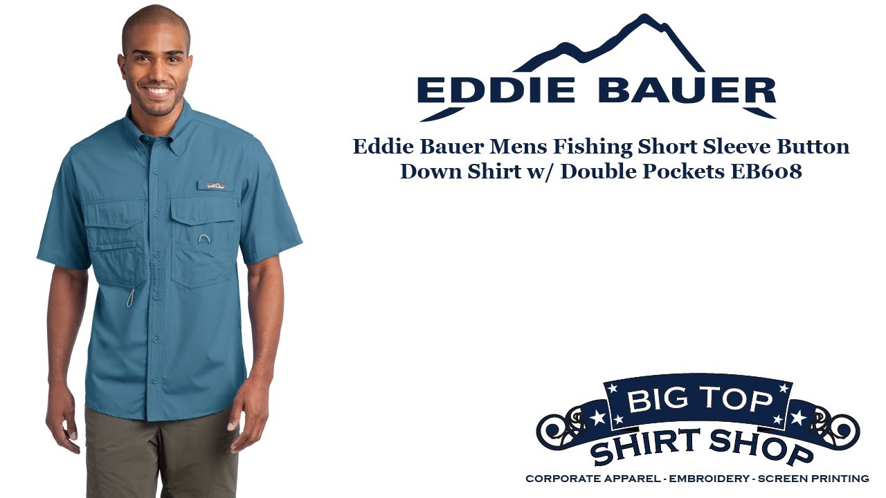 Eddie Bauer EB608 Mens Driftwood Fishing Short Sleeve Button Down Shirt w/  Double Pockets —