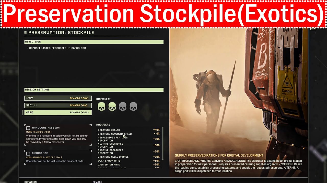 Icarus First Cohort Preservation Stockpile (Exotics Vein Location)