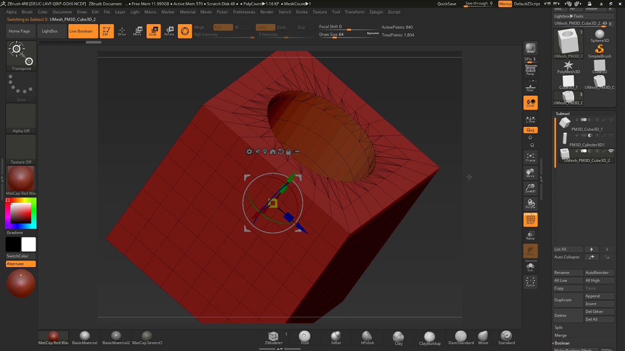 live boolian creates holes zbrush