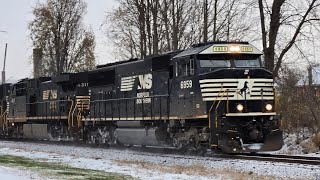 NS 11r With the 6959 on point comes through Bainbridge NY with the first snow fall of 2025
