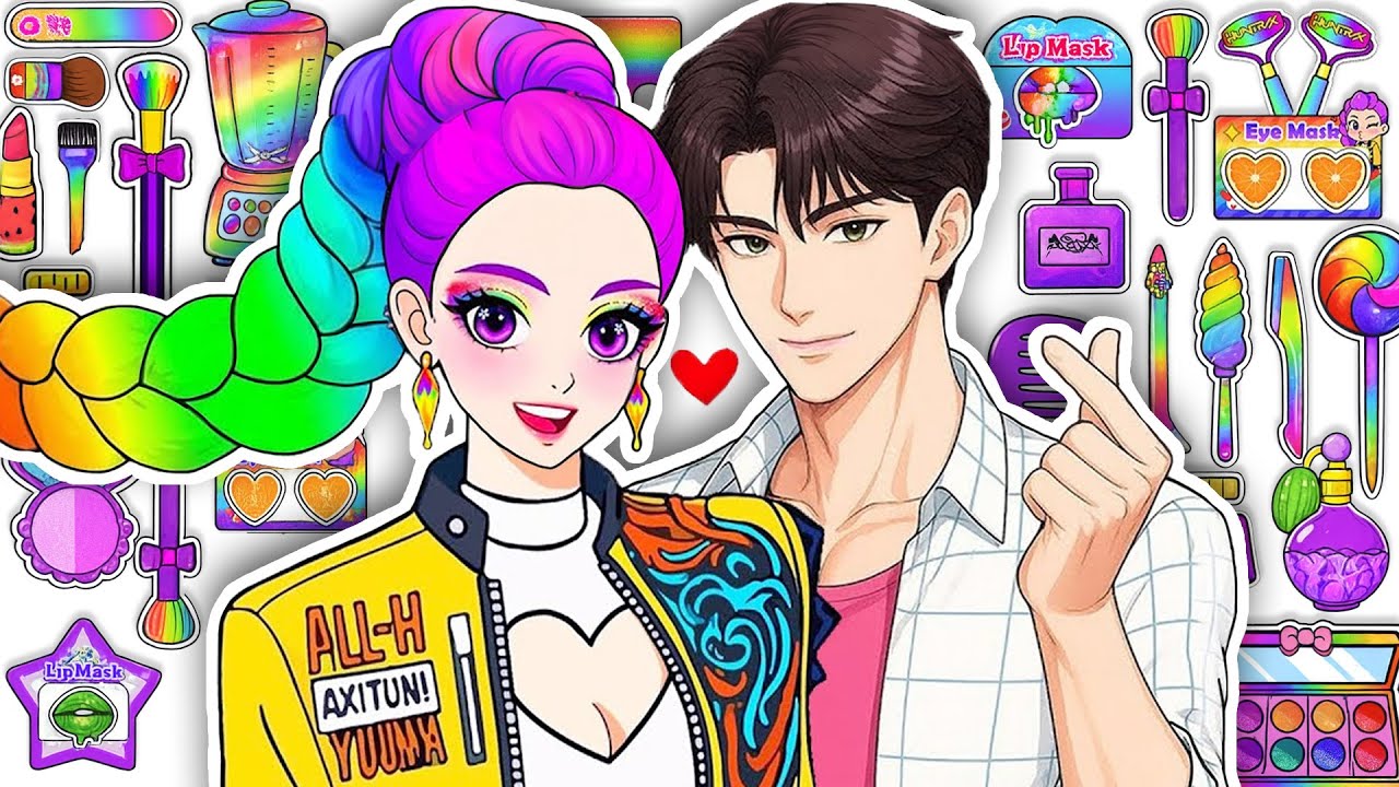 💋DIY de Papel💋 KPOP DEMON HUNTERS Rumi Jinu Pareja Unboxing de Cabello Colorida y Maquillaje | ASMR