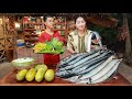 Long sword fish is so yummy in village traditional noodle soup || Cooking with Sros