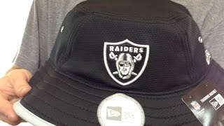 Buy this at
http://www.hatland.com/hats/raiders-2014-nfl-training-bucket-black-new-era-24668/index.cfm
: new era bucket hat with black poly pique crown and v...