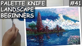 Landscape Painting Acrylic Beginners Beautiful Morning, Ulun Danu Temple Palette Knife