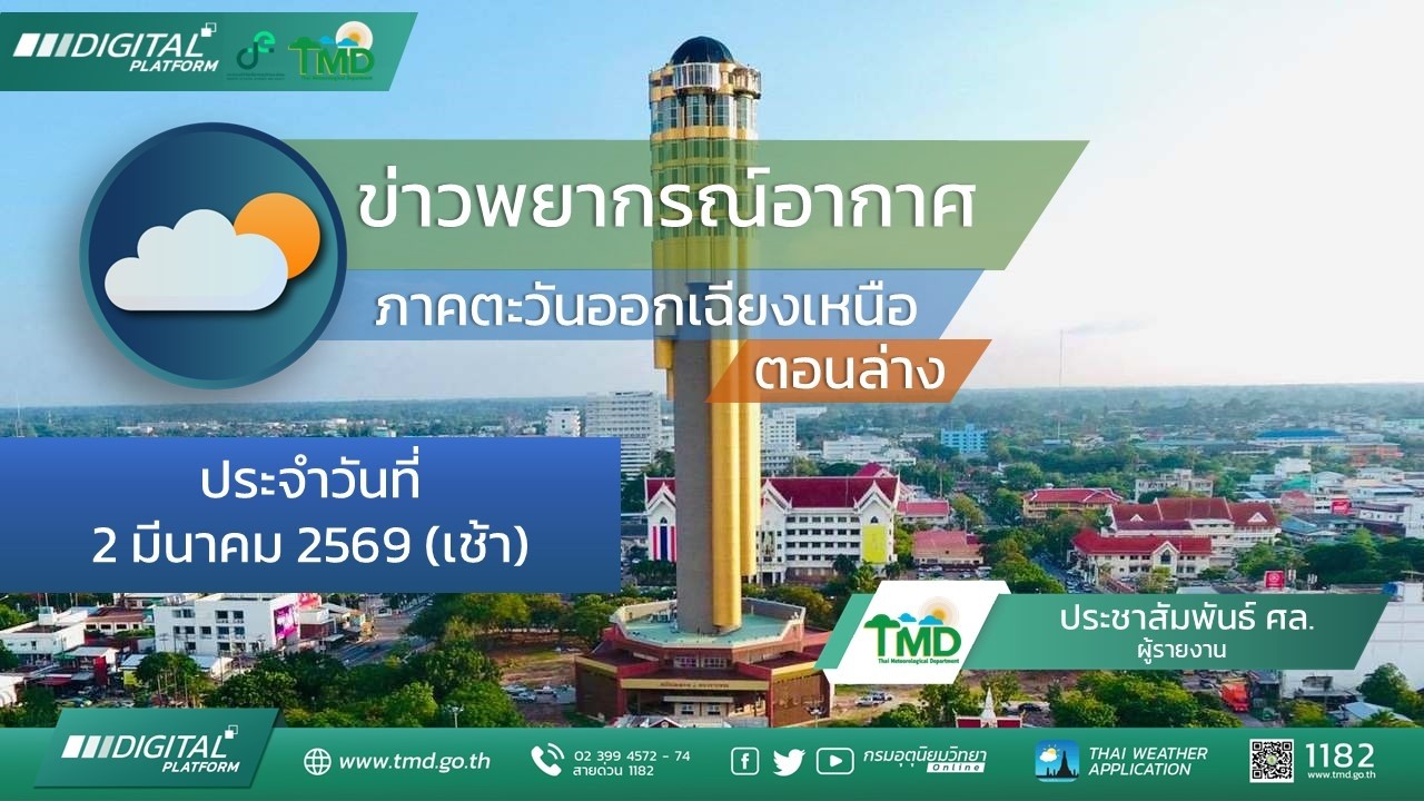 พยากรณ์อากาศอีสานตอนล่าง 2 มีนาคม 2569 ช่วงเช้า