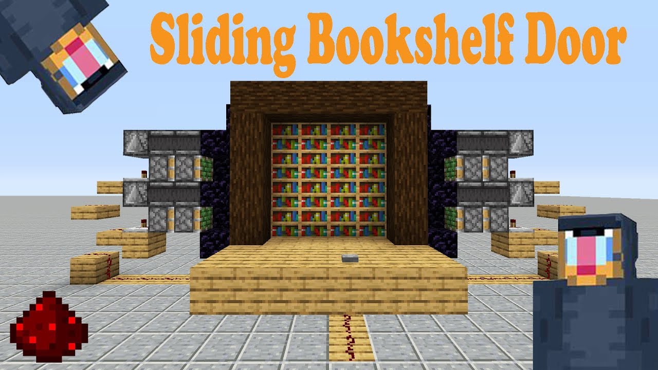 sliding bookshelf door -- minecraft java redstone
