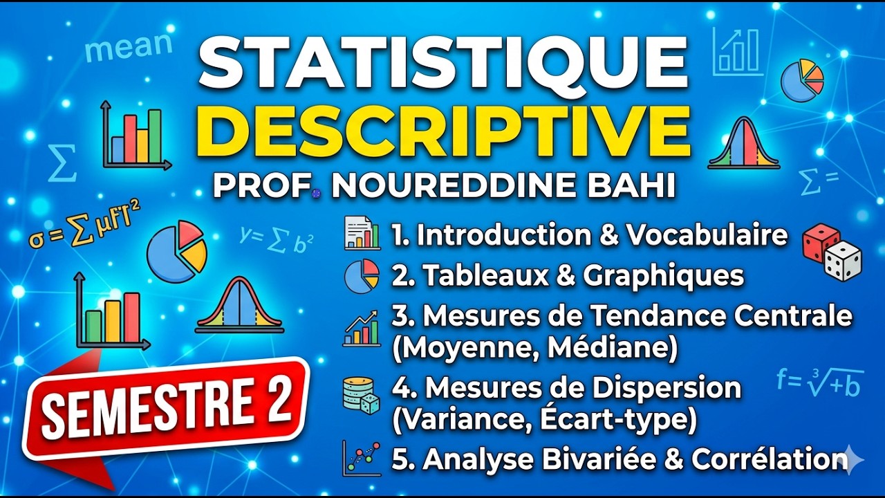 9. Statistique Descriptive S2 Simplifiée – Tout Comprendre Rapidement شرح بالعربي  Résumé  + QCM