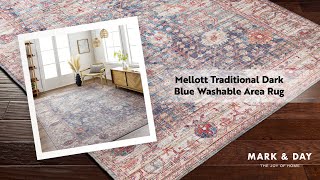 Mellott Traditional Dark Blue Washable Area Rug