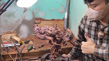 Điêu Khắc Con Rồng Trên Phôi Gỗ Cẩm Ôm Đá Cực Đẹp/ TON DRAGONS ART