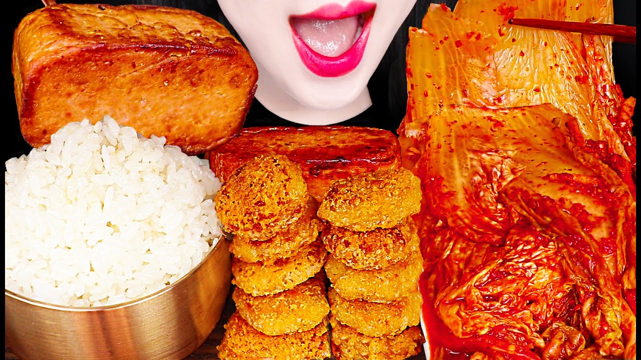 ASMR 김치, 통스팸, 집밥 먹방 FRIED SPAM, SPICY KIMCHI, WHITE RICE MUKBANG, EATING