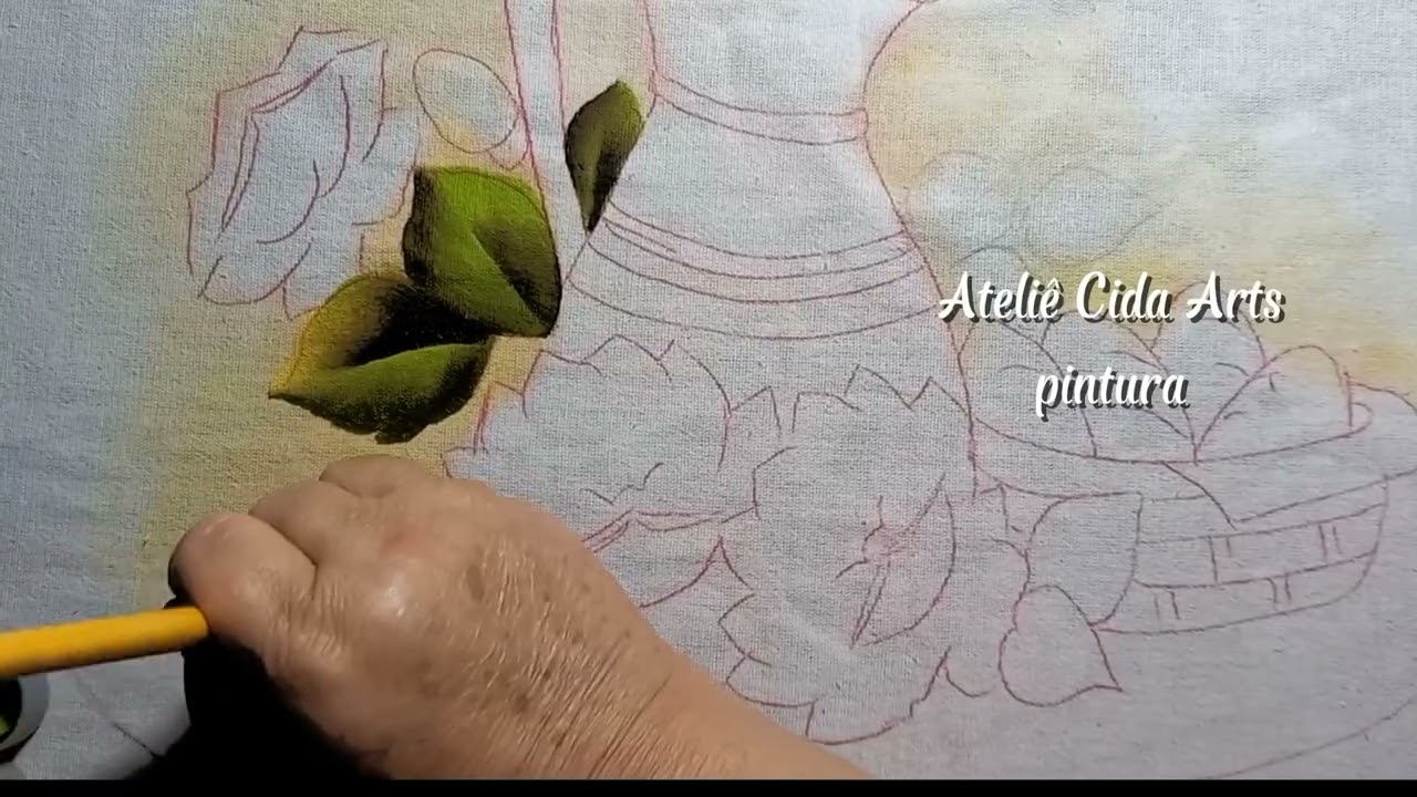 COMO PINTAR JARRO,ROSAS E CESTA COM PÃES. Parte 1- FOLHAS