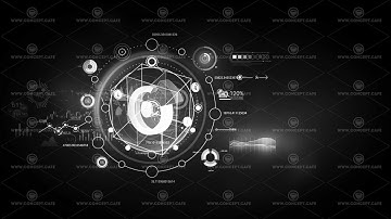 An array of business infographics in virtual panel, animation on alpha channel.