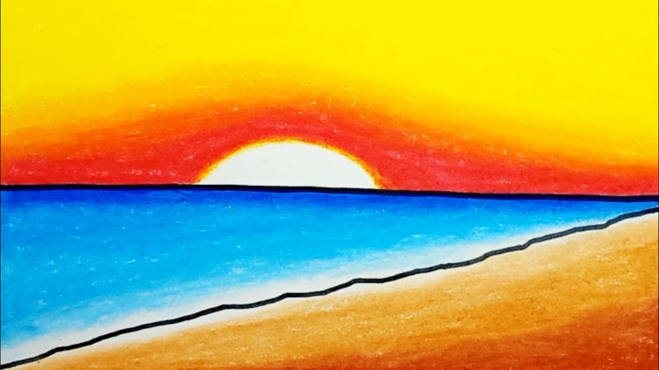 Cara Menggambar Pemandangan Sunset Di Pantai Mudah |How To Draw Sunset And  Beach Scenery Very Easy - YouTube