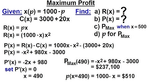 Calculus 1: Max-Min Problems (24 of 30) Maximum Profit