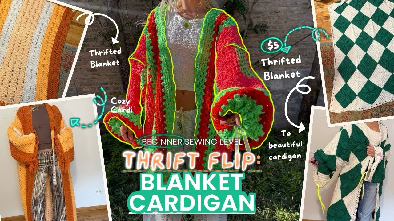 EASY $5 Blanket-to-Cardigan Thrift Flip | No Crochet, Beginner Sewing Friendly DIY