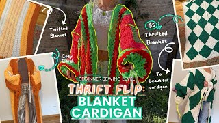 EASY $5 Blanket-to-Cardigan Thrift Flip | No Crochet, Beginner Sewing Friendly DIY