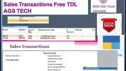 T28 How to Create Company Vehicle Details fetch in Sales Transactions Free TDL AGS TECH Tally Prime