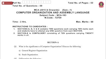 MCA 1ST SEM COMPUTER ORGANIZATION AND ASSEMBLY LANGUAGE MAY 2019 | PTU