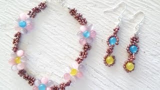 PandaHall Jewelry Making Tutorial Video--How to Make Fun and Bright Flower Bracelet and Earring Set