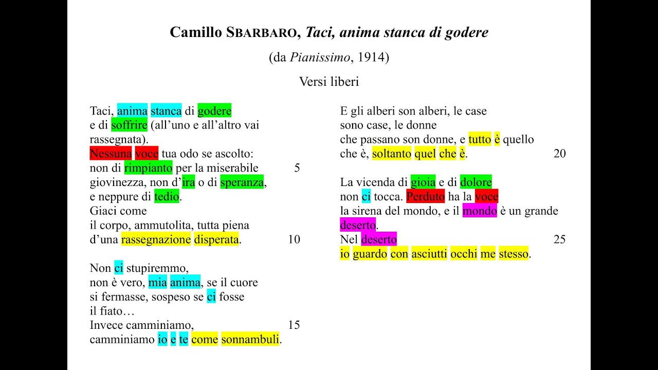 Camillo Sbarbaro, "Taci, anima stanca di godere" ("Pianissimo", 1914
