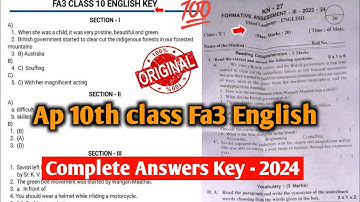 💯Ap 10th class English Fa3 question paper 2024 with answers|10th class Fa3 english Answer Key 2024